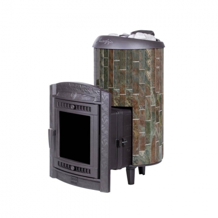 Банная печь ProMetall Атмосфера XL в ламелях "Жадеит" наборный рисунок