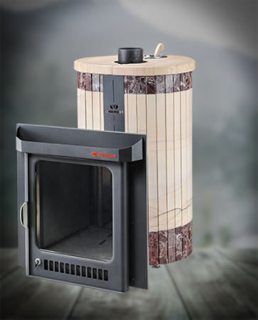 Печь для бани Оптима ПФ ("Окаменевшее дерево" перенесённый рисунок+Россо Леванте)